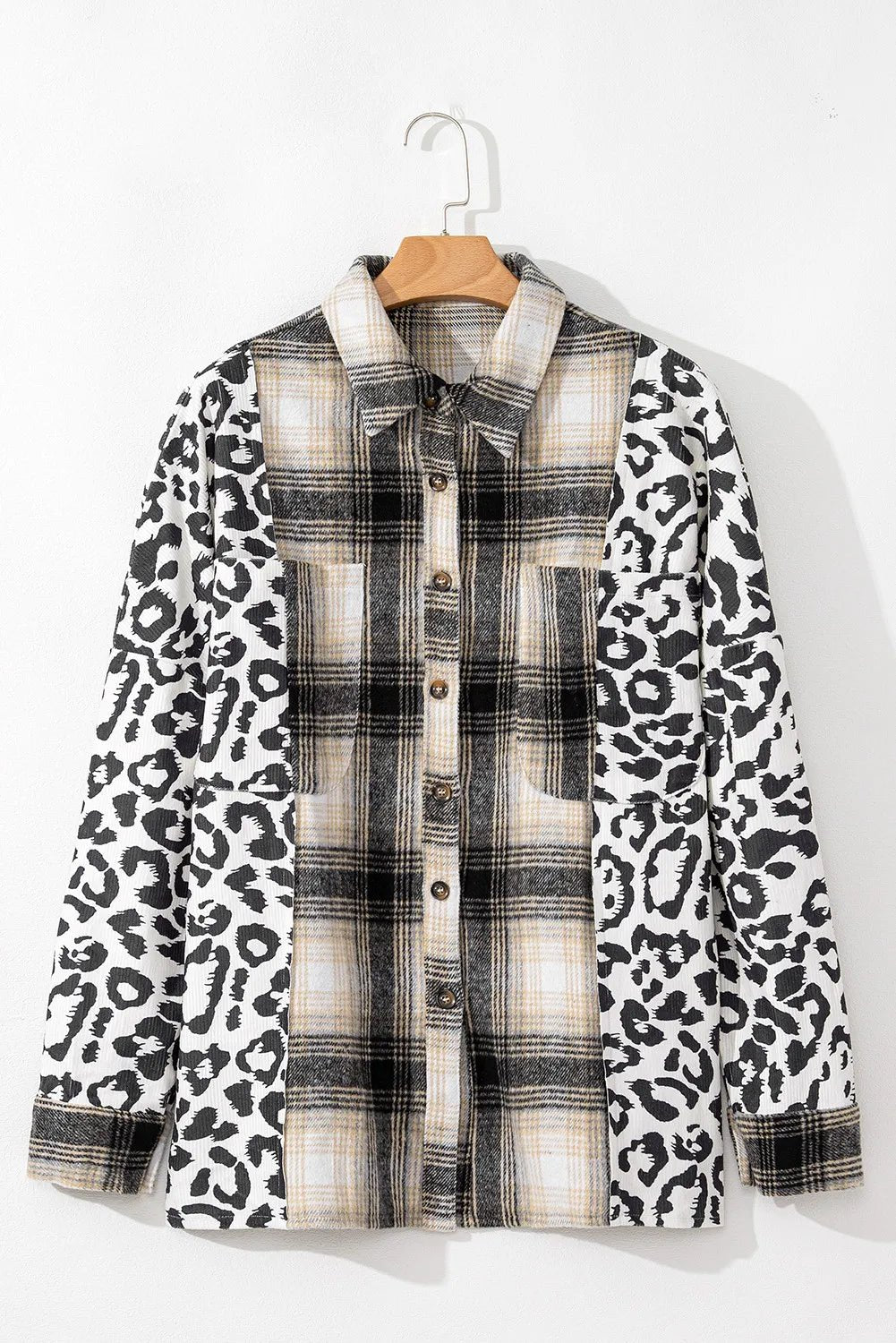 Plus Size Leopard Plaid Button Up Long Sleeve Shacket - Rochelle's House LLC