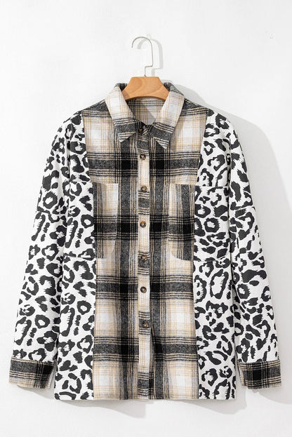 Plus Size Leopard Plaid Button Up Long Sleeve Shacket - Rochelle's House LLC