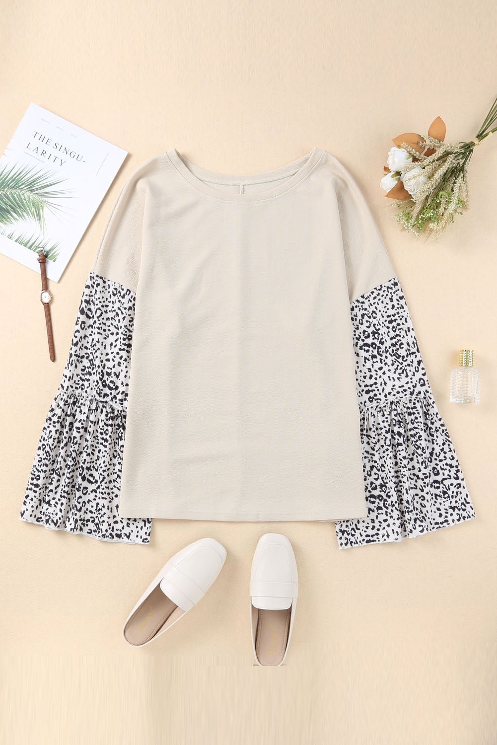 Plus Size Leopard Round Neck Long Sleeve Top - Rochelle's House LLC