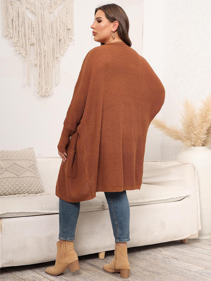 Plus Size Open Front Cardigan With Pockets - Rochelle's House LLC