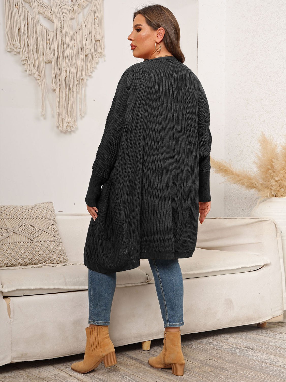 Plus Size Open Front Cardigan With Pockets - Rochelle's House LLC