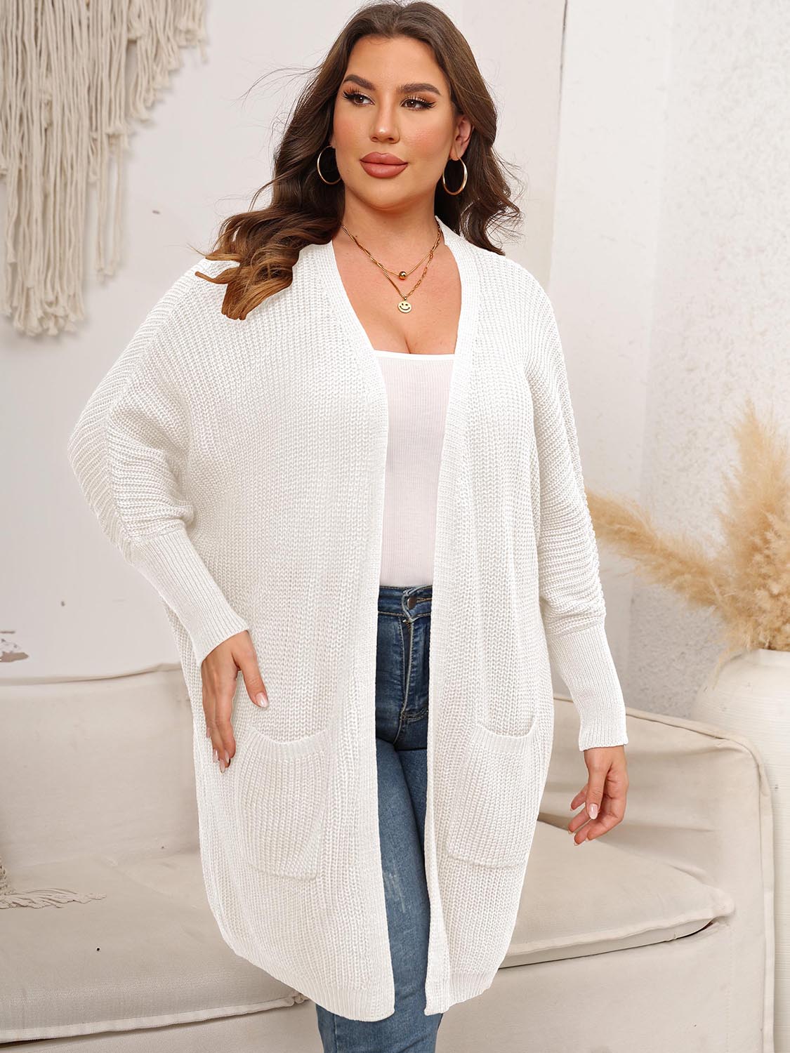 Plus Size Open Front Cardigan With Pockets - Rochelle's House LLC