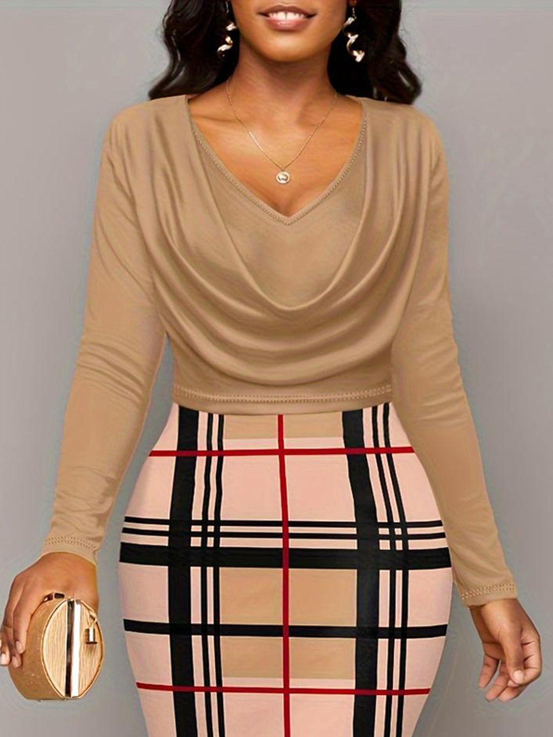 Plus Size Plaid Long Sleeve Mini Dress - Rochelle's House LLC