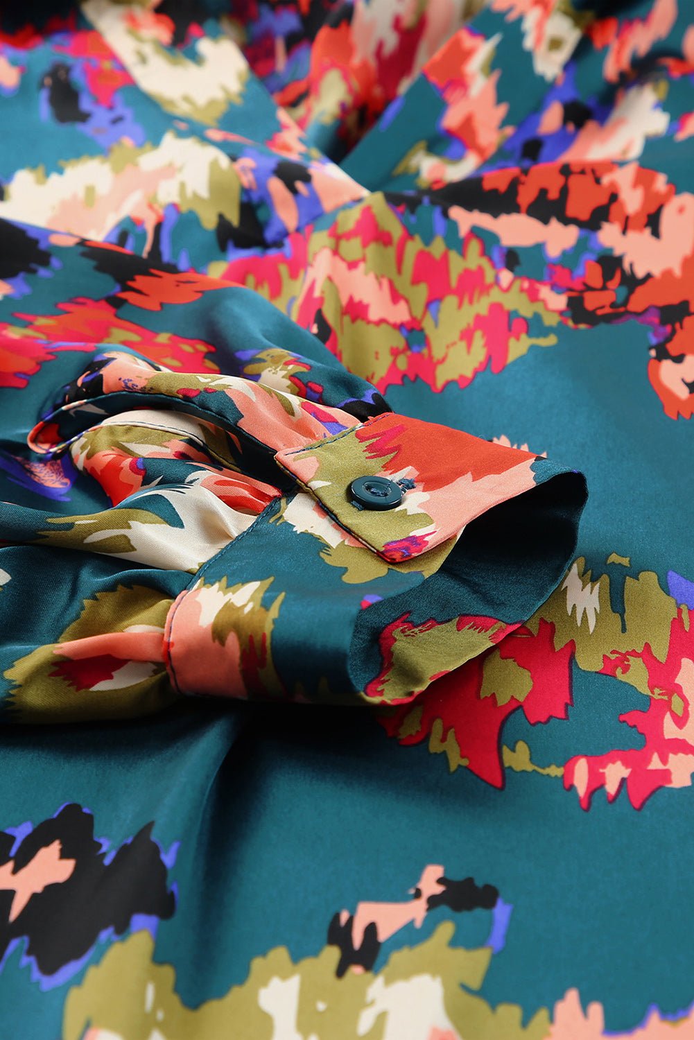 Plus Size Printed Johnny Collar Long Sleeve Blouse - Rochelle's House LLC