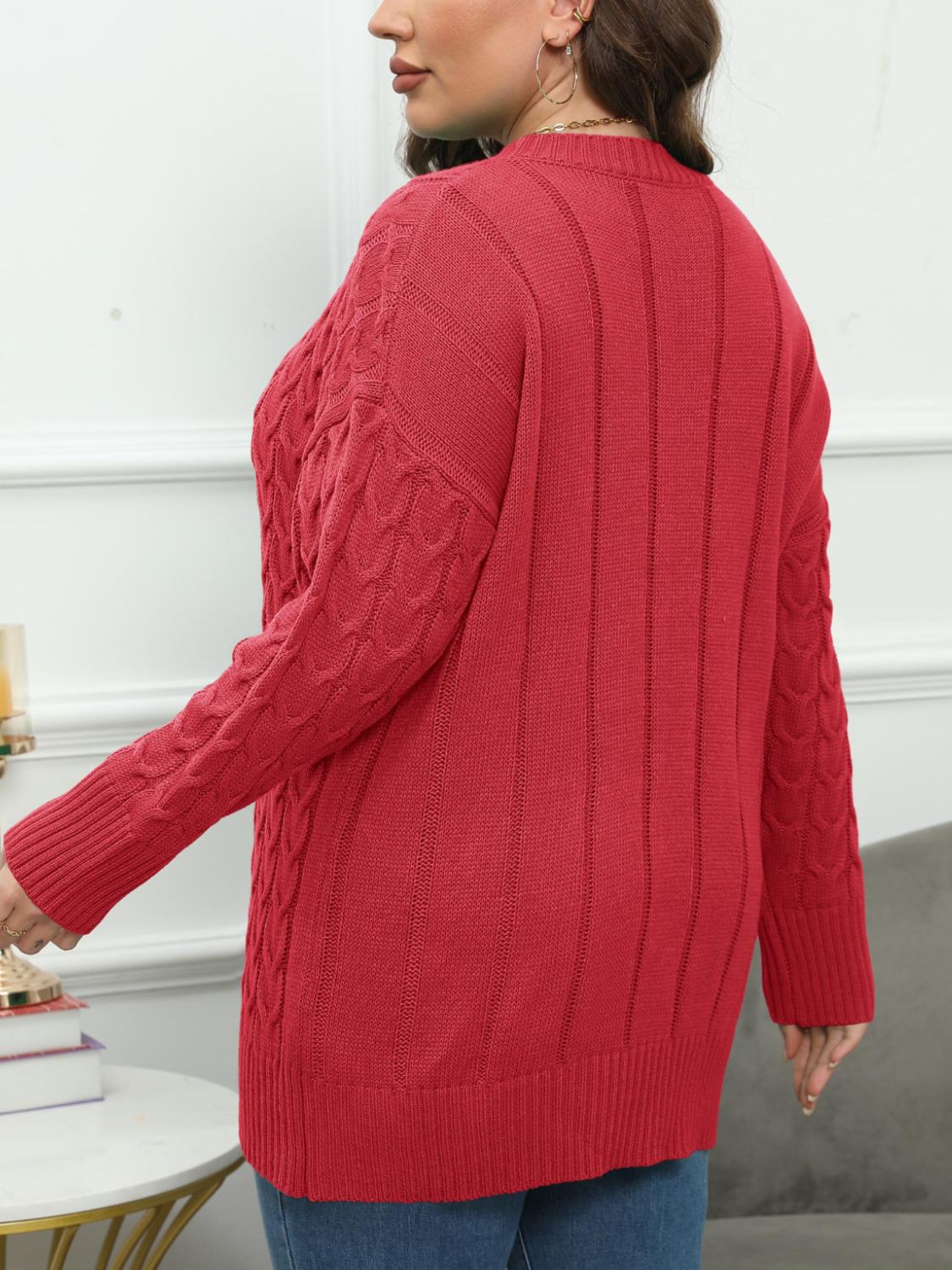 Plus Size Round Neck Long Sleeve Sweater - Rochelle's House LLC