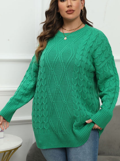 Plus Size Round Neck Long Sleeve Sweater - Rochelle's House LLC
