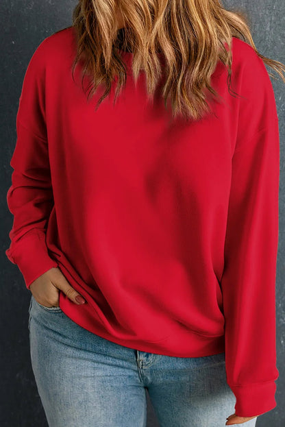 Plus Size Round Neck Long Sleeve Sweatshirt - Rochelle's House LLC
