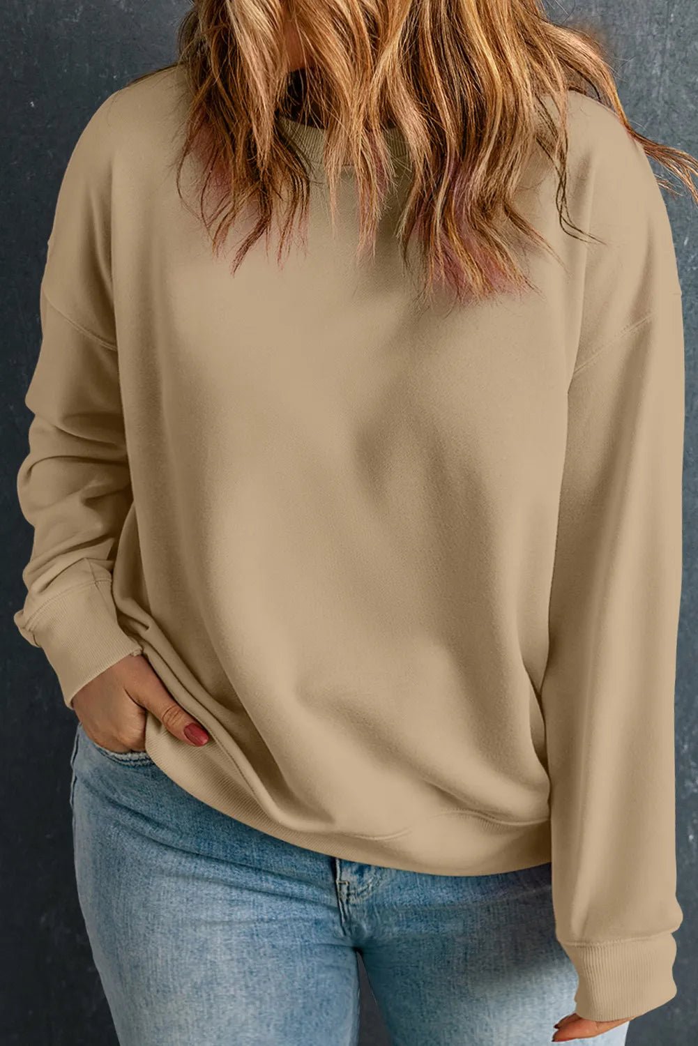 Plus Size Round Neck Long Sleeve Sweatshirt - Rochelle's House LLC