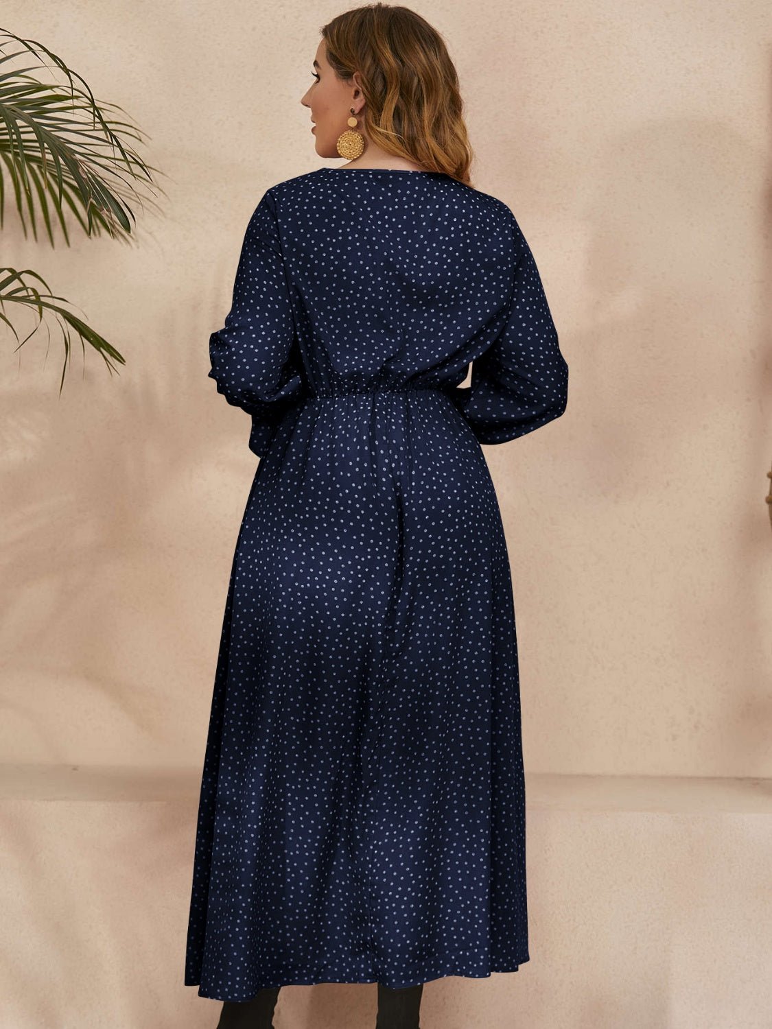 Plus Size Ruffled Polka Dot Long Sleeve Midi Dress - Rochelle's House LLC