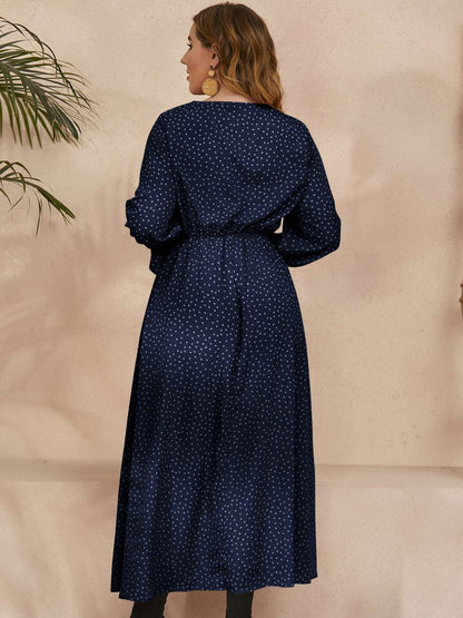 Plus Size Ruffled Polka Dot Long Sleeve Midi Dress - Rochelle's House LLC