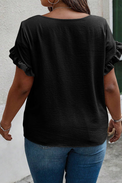 Plus Size Ruffled Round Neck Short Sleeve Blouse - Rochelle's House LLC