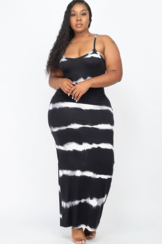 Plus Size Stripe Tie - dye Printed Maxi Dress - Rochelle's House LLC
