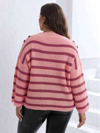 Plus Size Striped Dropped Shoulder Sweater - Rochelle's House LLC