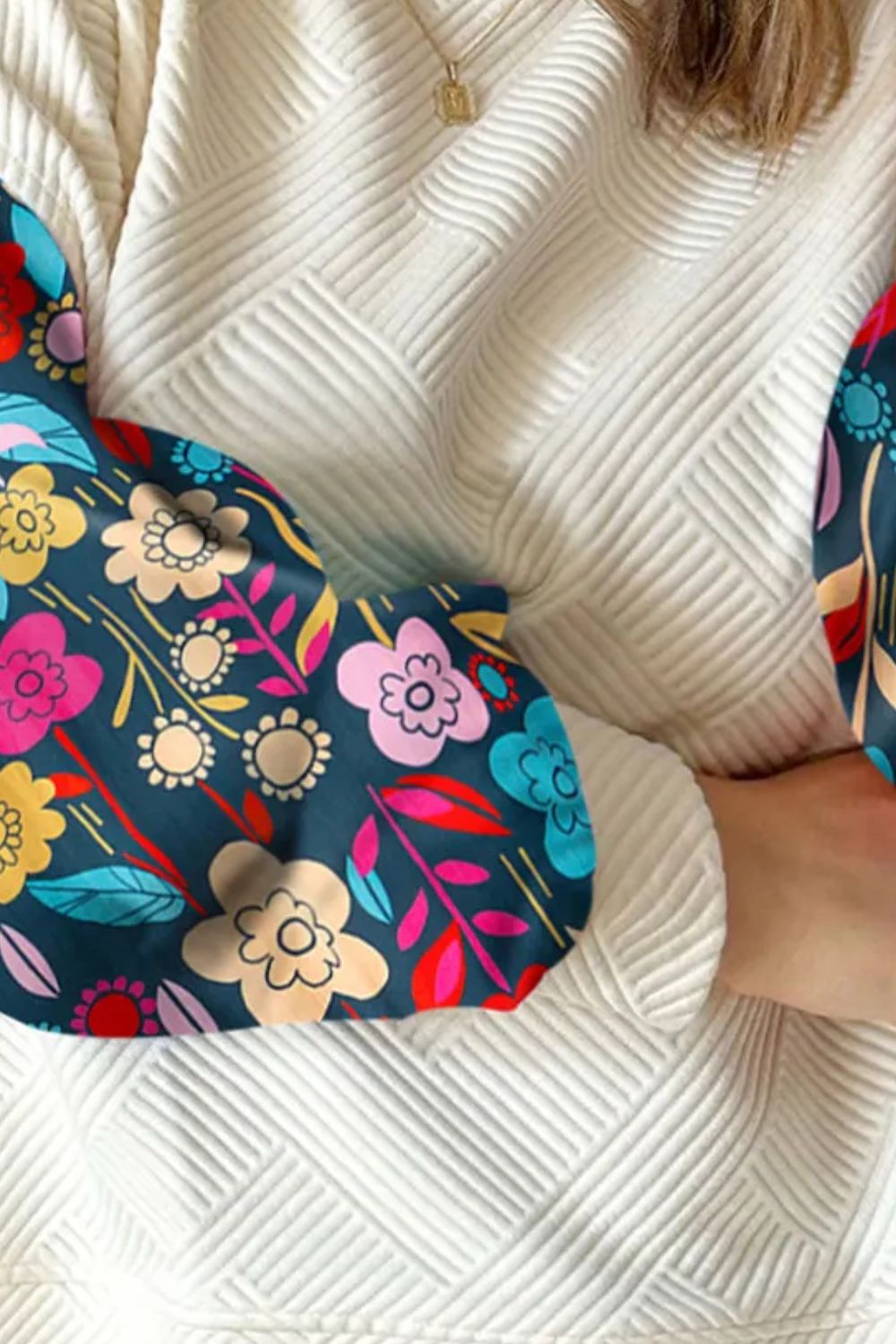 Plus Size Texture Printed Round Neck Long Sleeve Blouse - Rochelle's House LLC