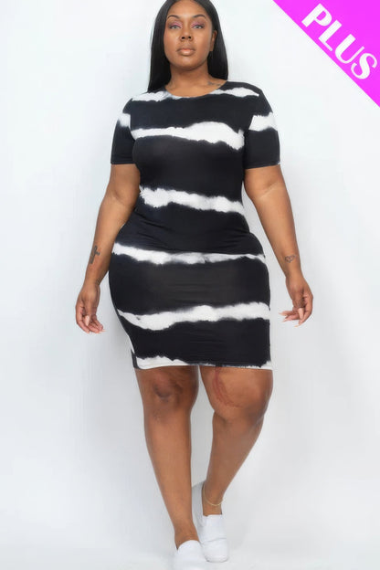 Plus Size Tie - dye Print Bodycon Dress - Rochelle's House LLC