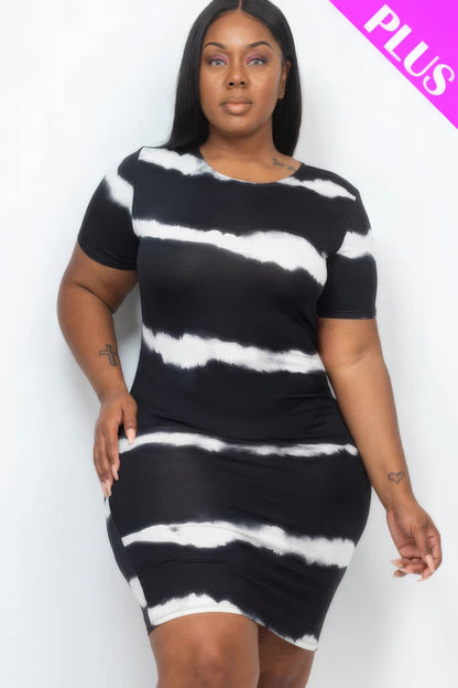 Plus Size Tie - dye Print Bodycon Dress - Rochelle's House LLC