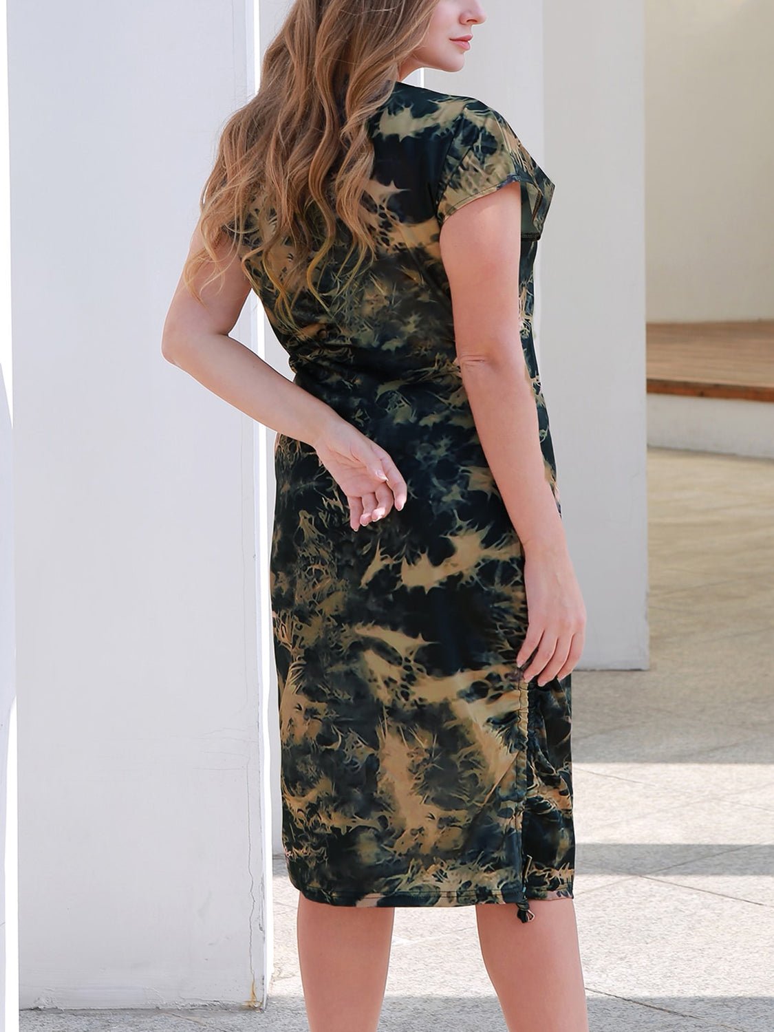 Plus Size Tie - Dye Round Neck Cap Sleeve Dress - Rochelle's House LLC