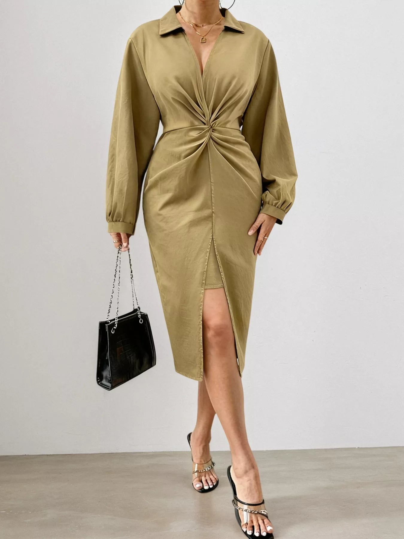 Plus Size Twist Front Split Midi Dress - Rochelle's House LLC