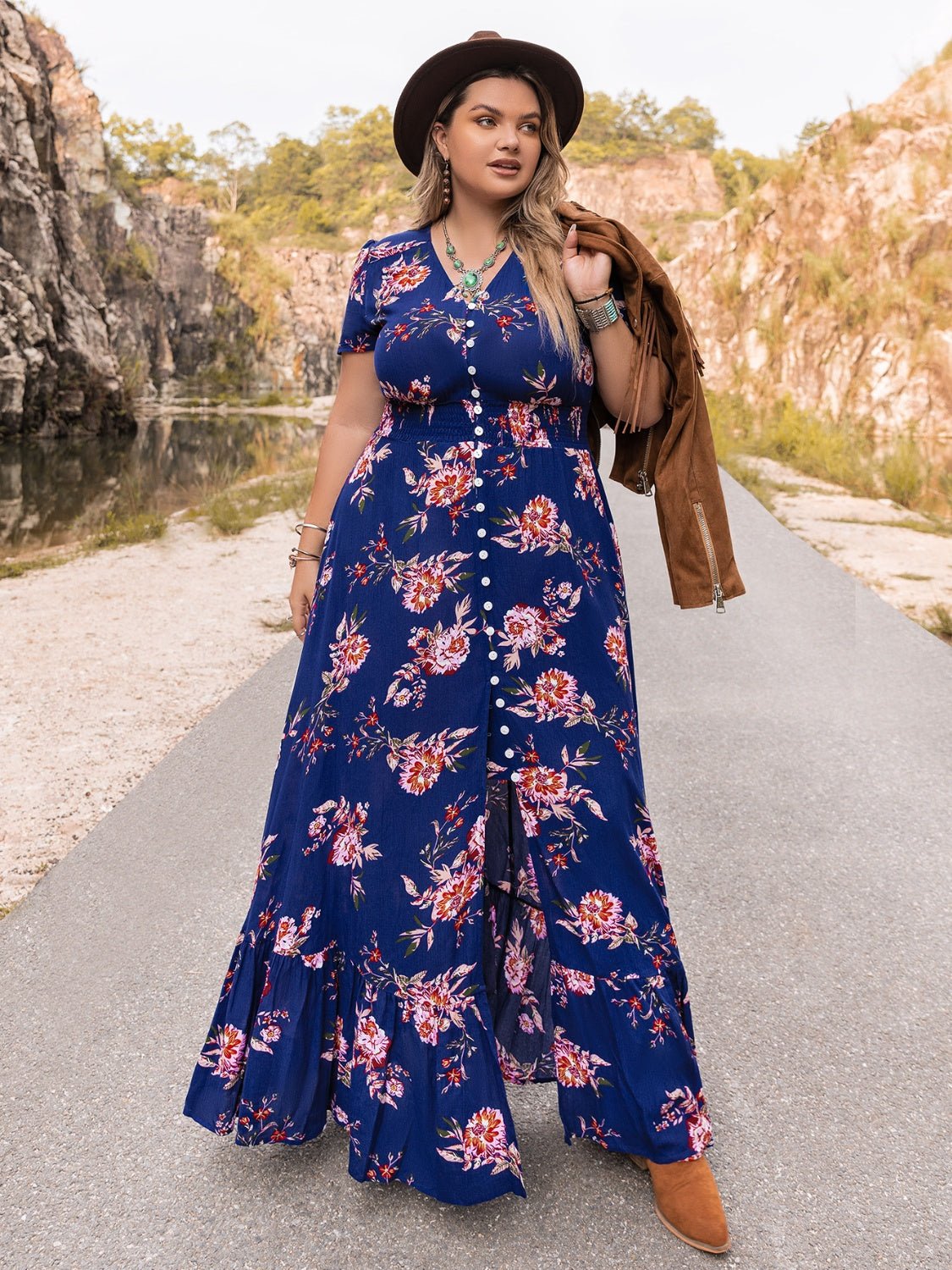 Plus Size V - Neck Maxi Dress - Rochelle's House LLC
