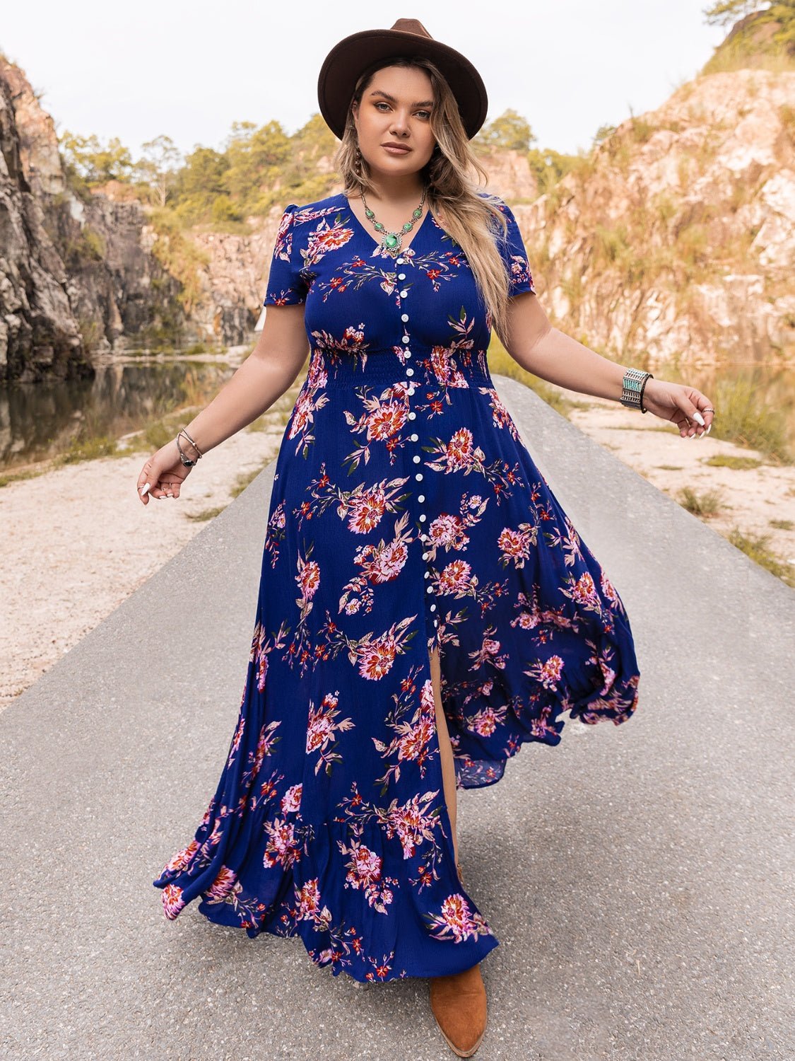 Plus Size V - Neck Maxi Dress - Rochelle's House LLC