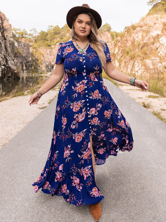 Plus Size V - Neck Maxi Dress - Rochelle's House LLC
