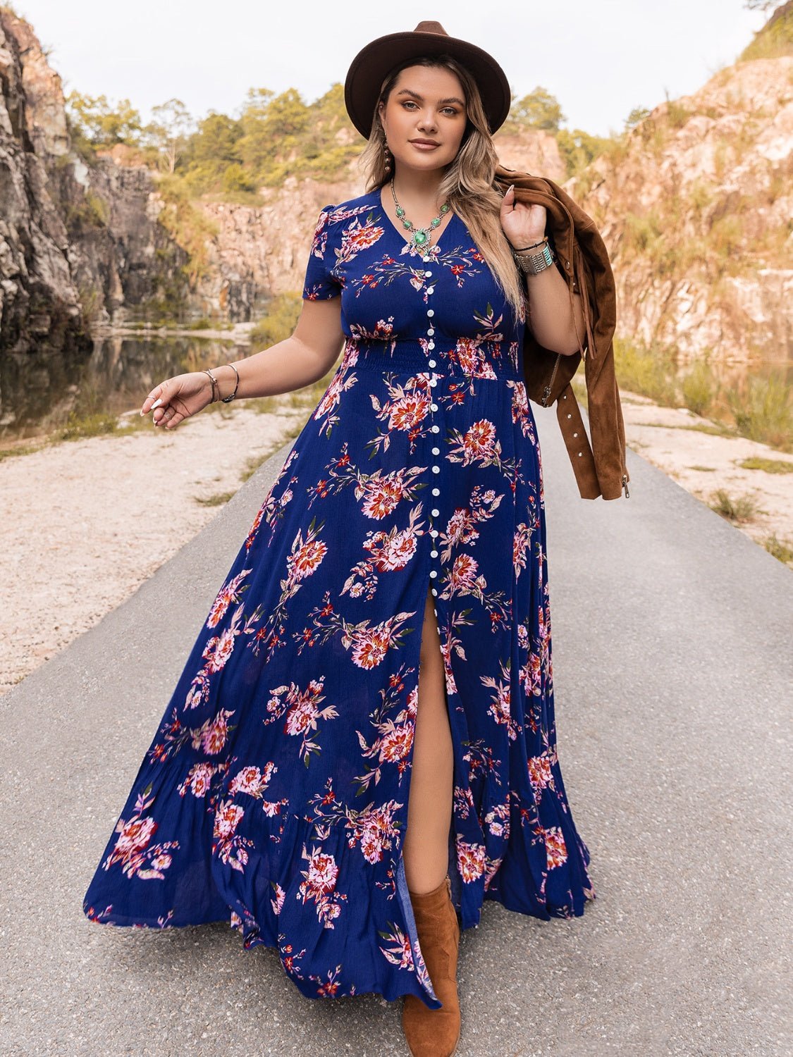 Plus Size V - Neck Maxi Dress - Rochelle's House LLC