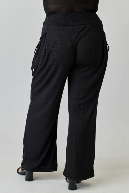 Plus Size Wide - leg Pants W Side Drawstring Detail - Rochelle's House LLC