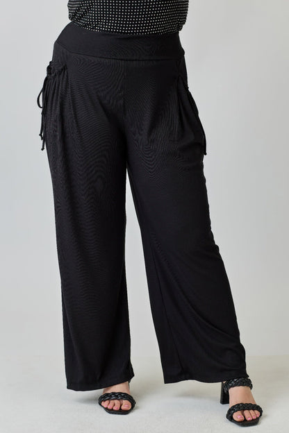 Plus Size Wide - leg Pants W Side Drawstring Detail - Rochelle's House LLC