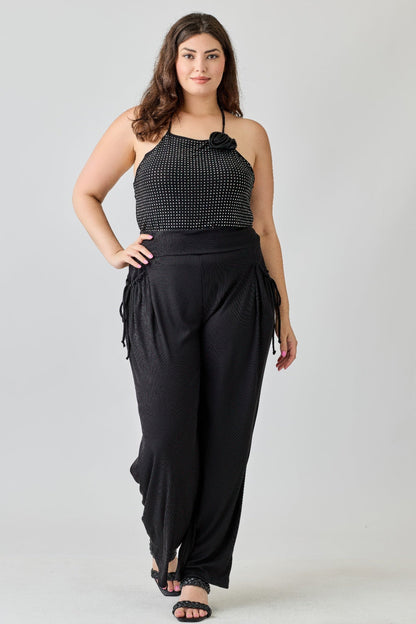 Plus Size Wide - leg Pants W Side Drawstring Detail - Rochelle's House LLC