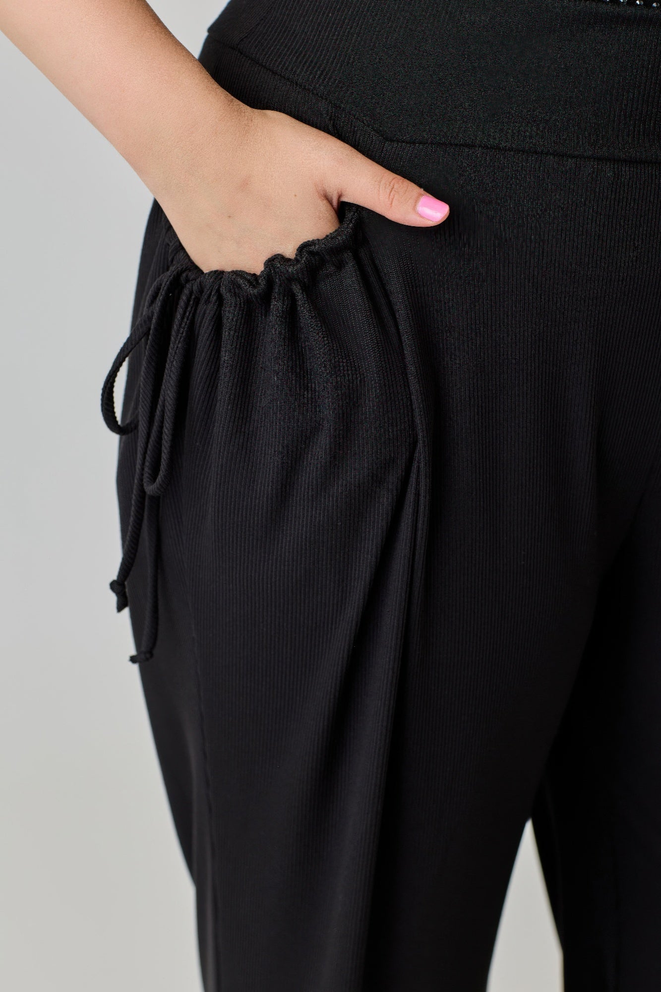 Plus Size Wide - leg Pants W Side Drawstring Detail - Rochelle's House LLC