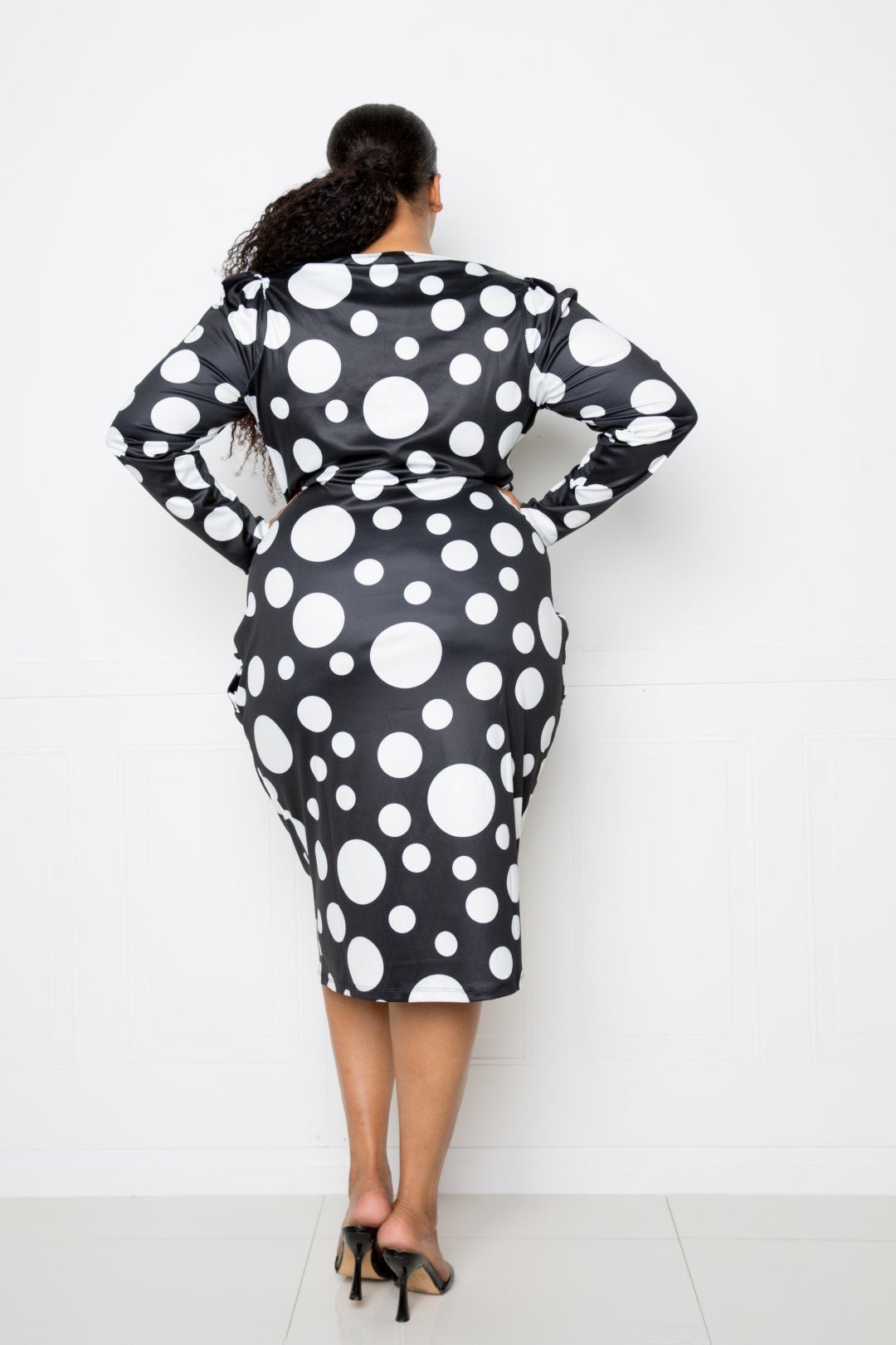 Polka Dot Drop Waist Ruched Midi Dress - Rochelle's House LLC