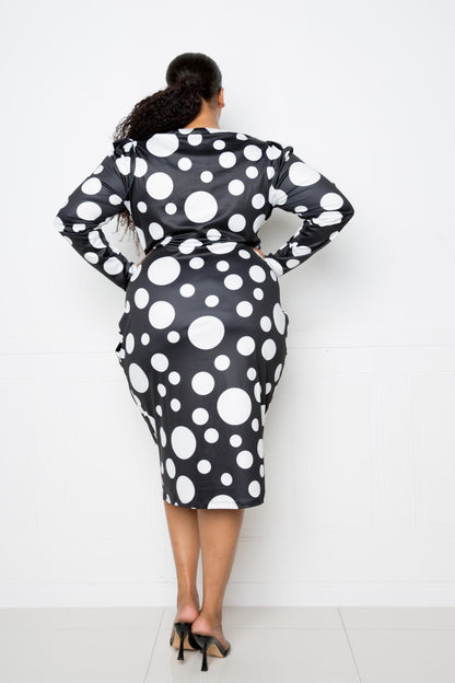 Polka Dot Drop Waist Ruched Midi Dress - Rochelle's House LLC
