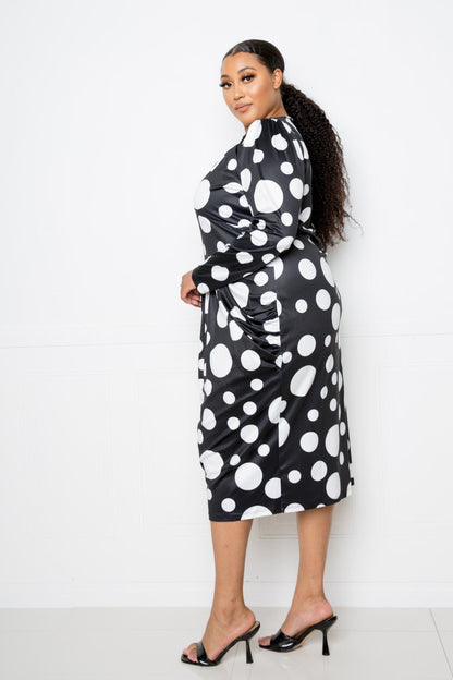 Polka Dot Drop Waist Ruched Midi Dress - Rochelle's House LLC