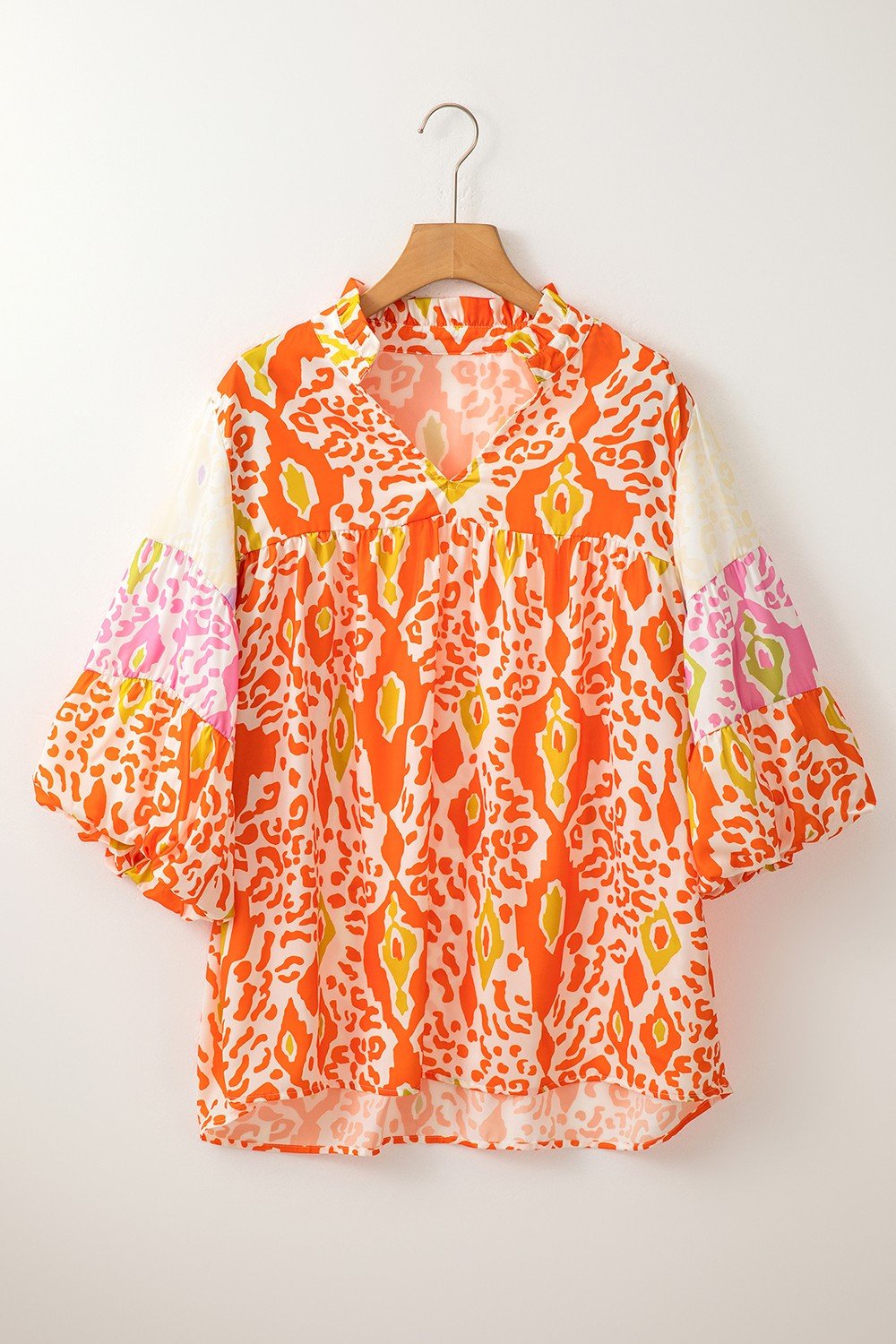 Printed Notched Half Sleeve Blouse - Rochelle's House LLC