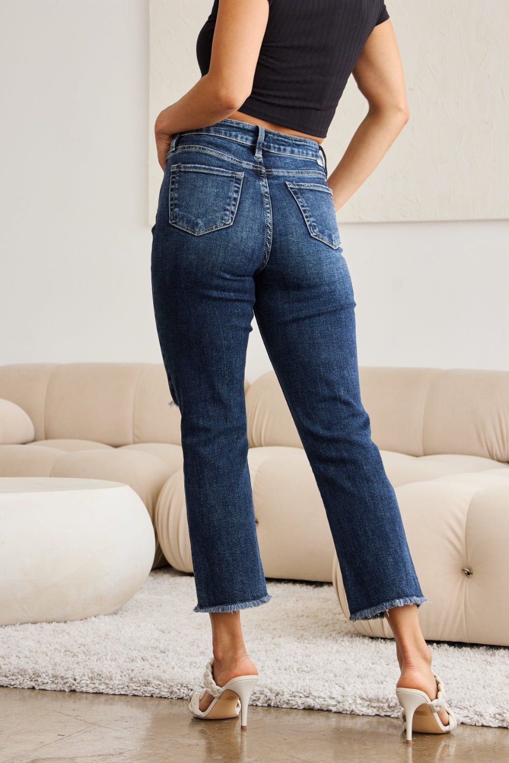 RFM Crop Dylan Full Size Tummy Control Distressed High Waist Raw Hem Jeans - Rochelle's House LLC