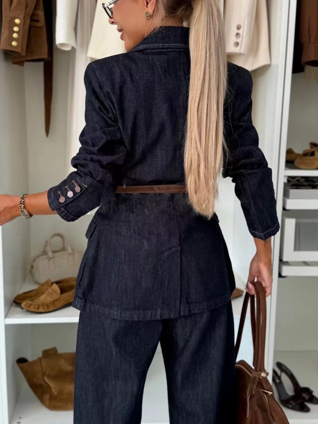 Single - Breasted Washed Denim Blazer - Rochelle's House LLC