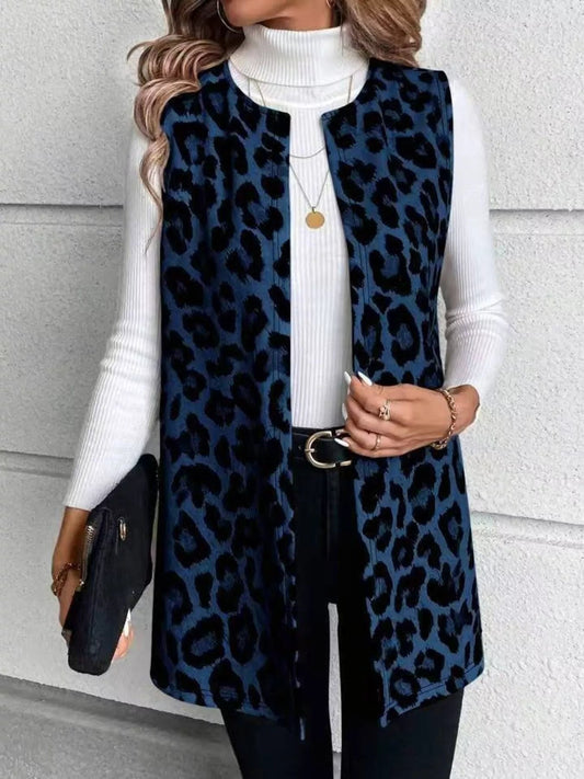 Sleeveless Leopard Print Vest Coat - Rochelle's House LLC
