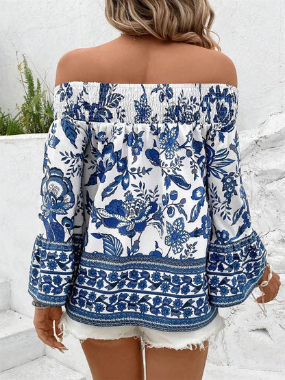 Smocked Printed Off - Shoulder Blouse - Rochelle's House LLC