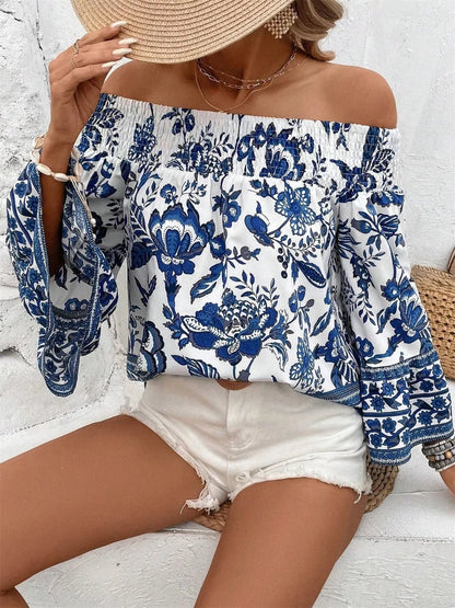 Smocked Printed Off - Shoulder Blouse - Rochelle's House LLC