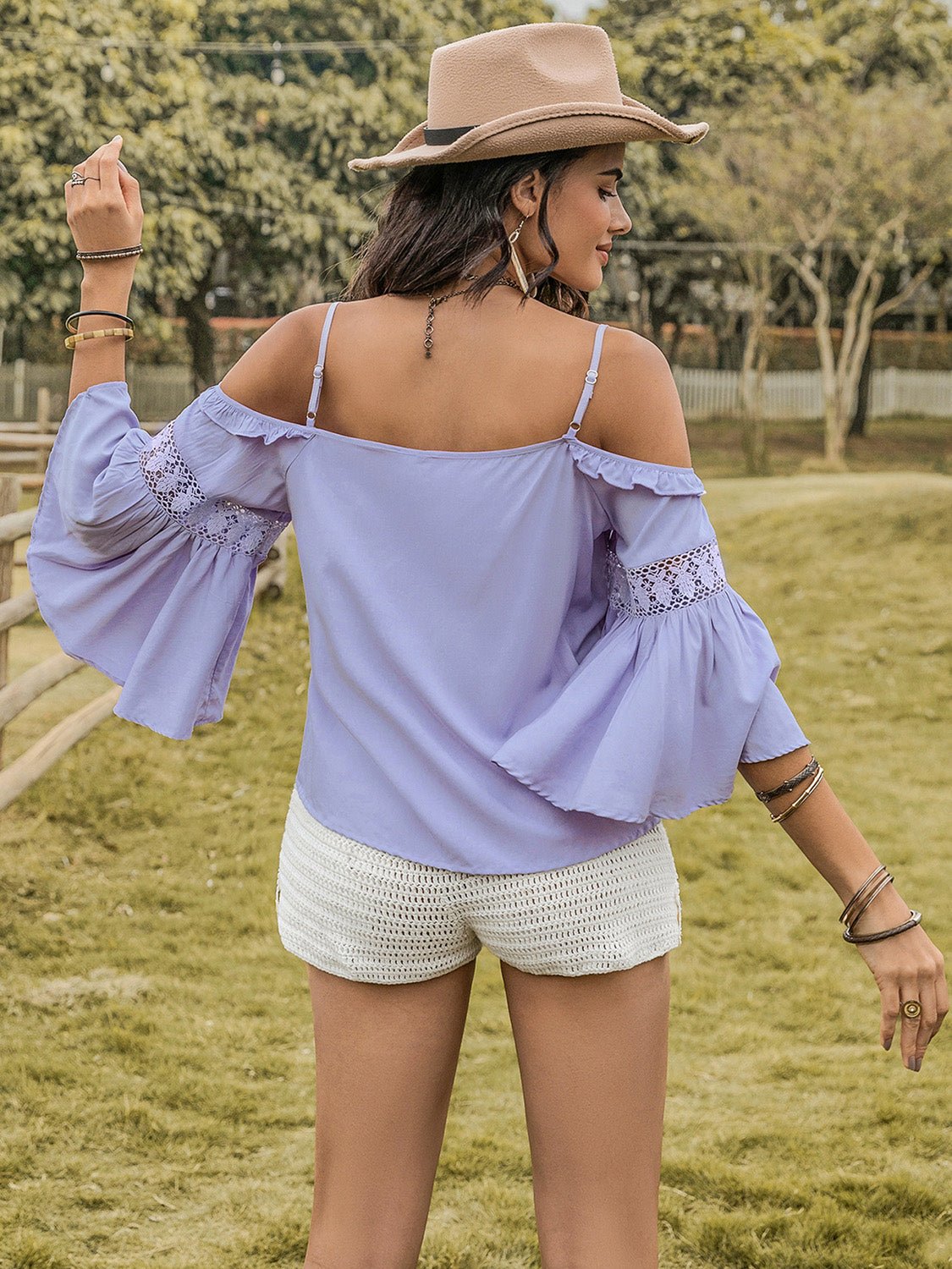 Square Neck Flare Sleeve Blouse - Rochelle's House LLC