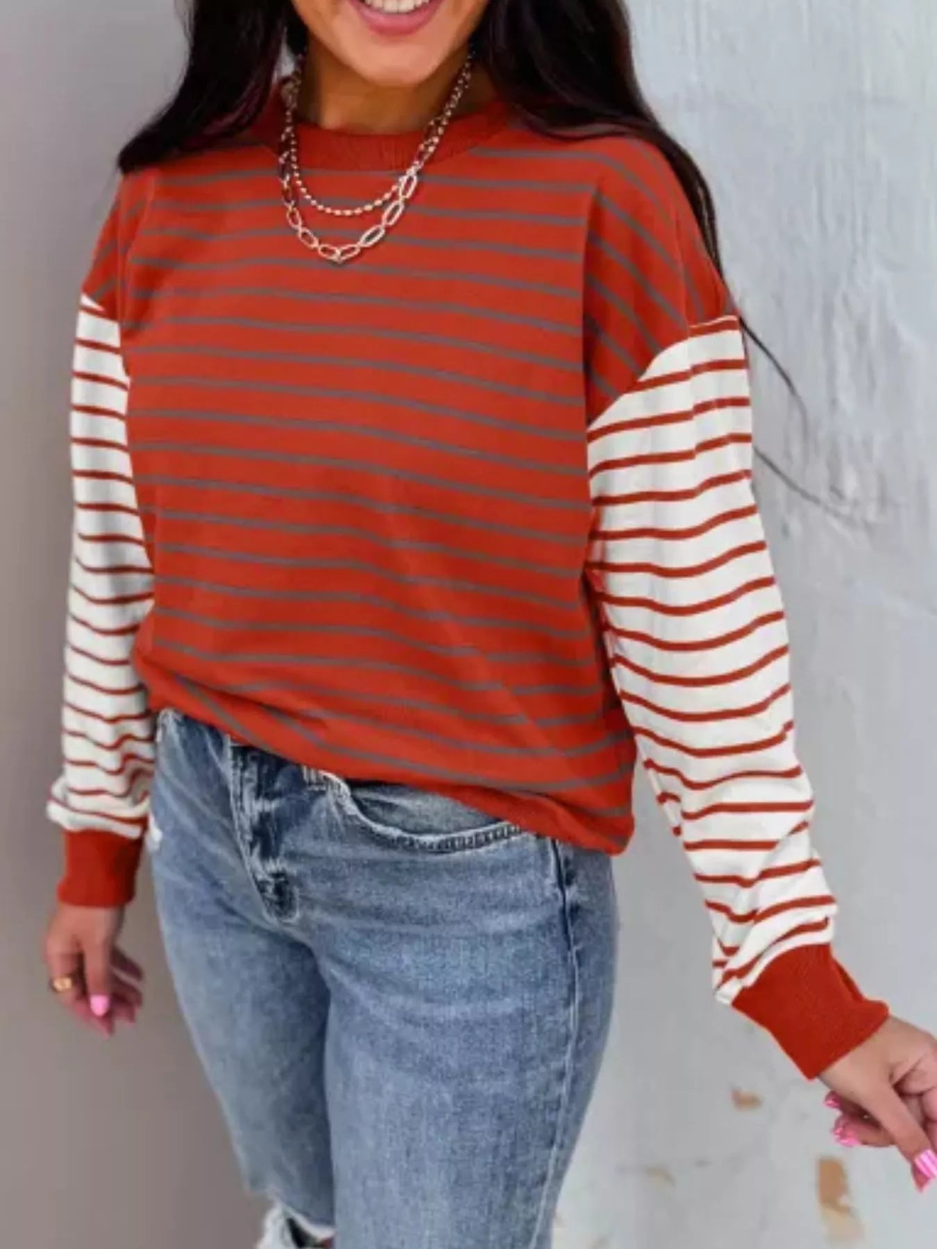 Striped Color Block Long Sleeve Sweatshirt - Rochelle's House LLC