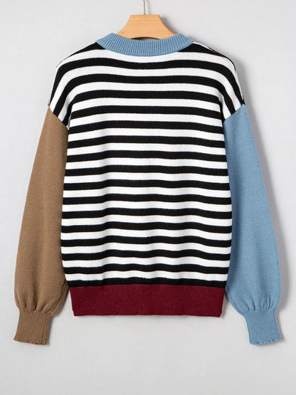 Striped Panels Colorblock Sleeve Sweater - Rochelle's House LLC
