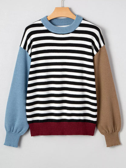 Striped Panels Colorblock Sleeve Sweater - Rochelle's House LLC