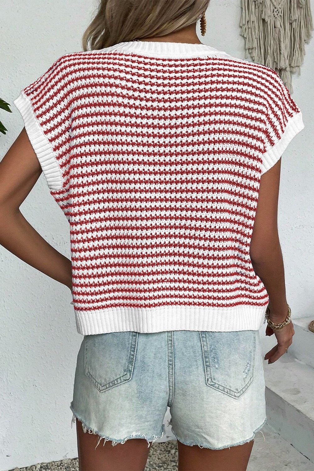 Striped Round Neck Sweater Vest - Rochelle's House LLC