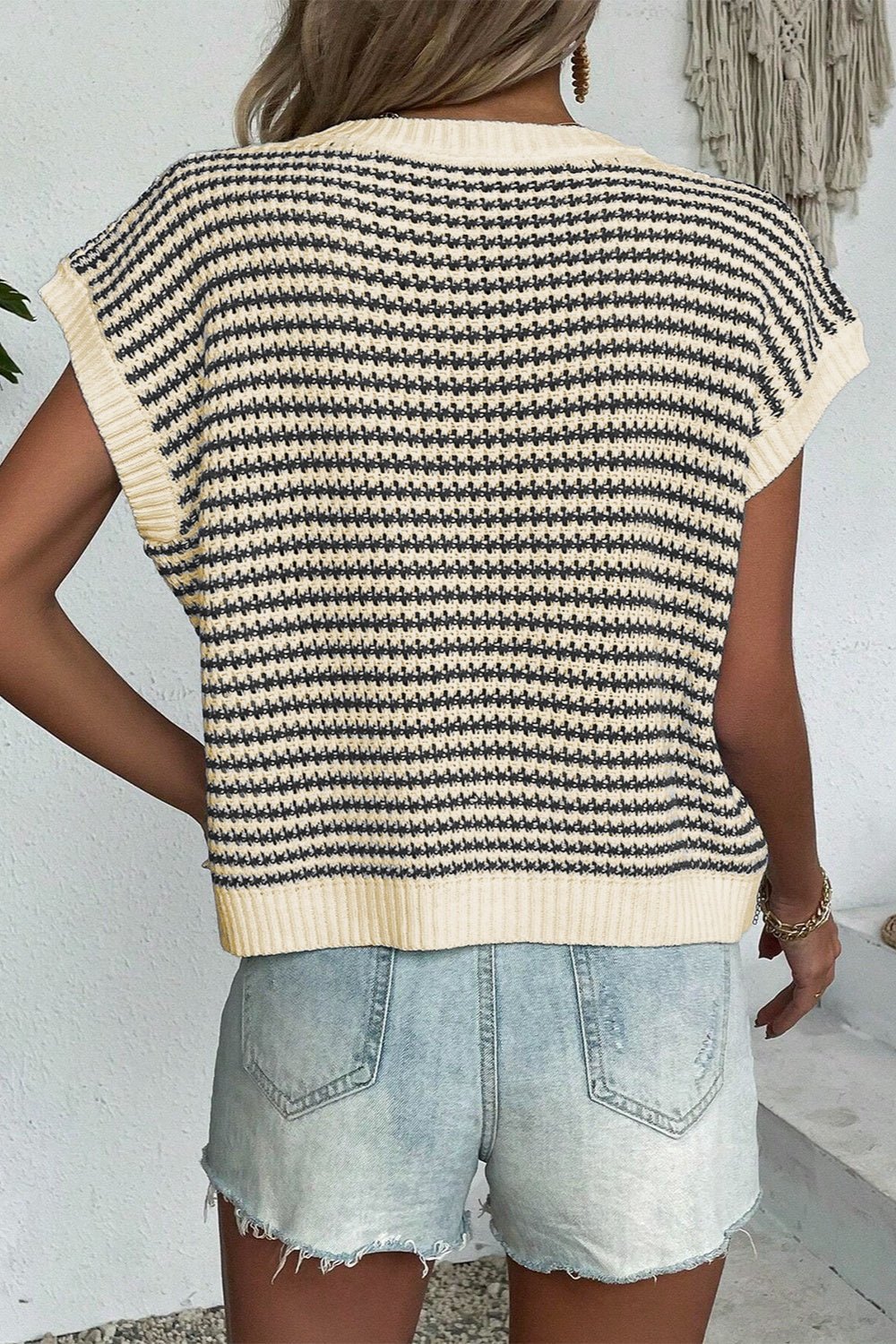 Striped Round Neck Sweater Vest - Rochelle's House LLC