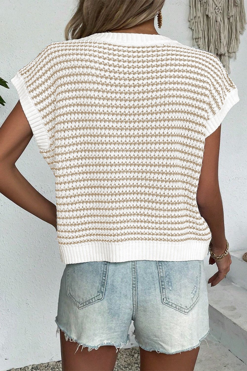 Striped Round Neck Sweater Vest - Rochelle's House LLC