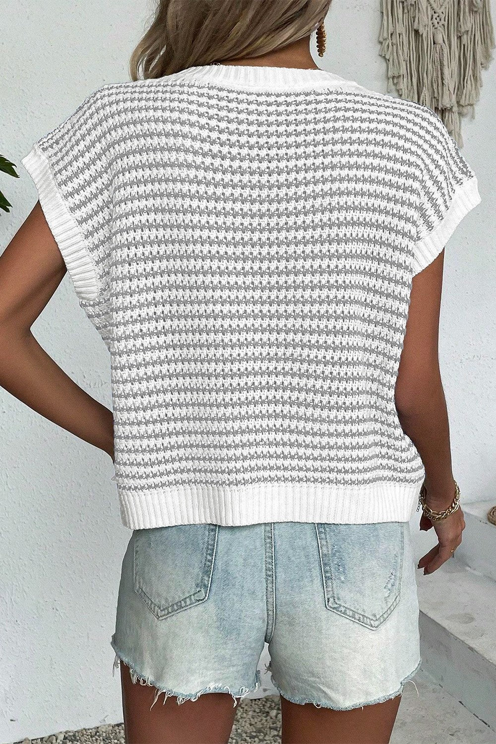 Striped Round Neck Sweater Vest - Rochelle's House LLC