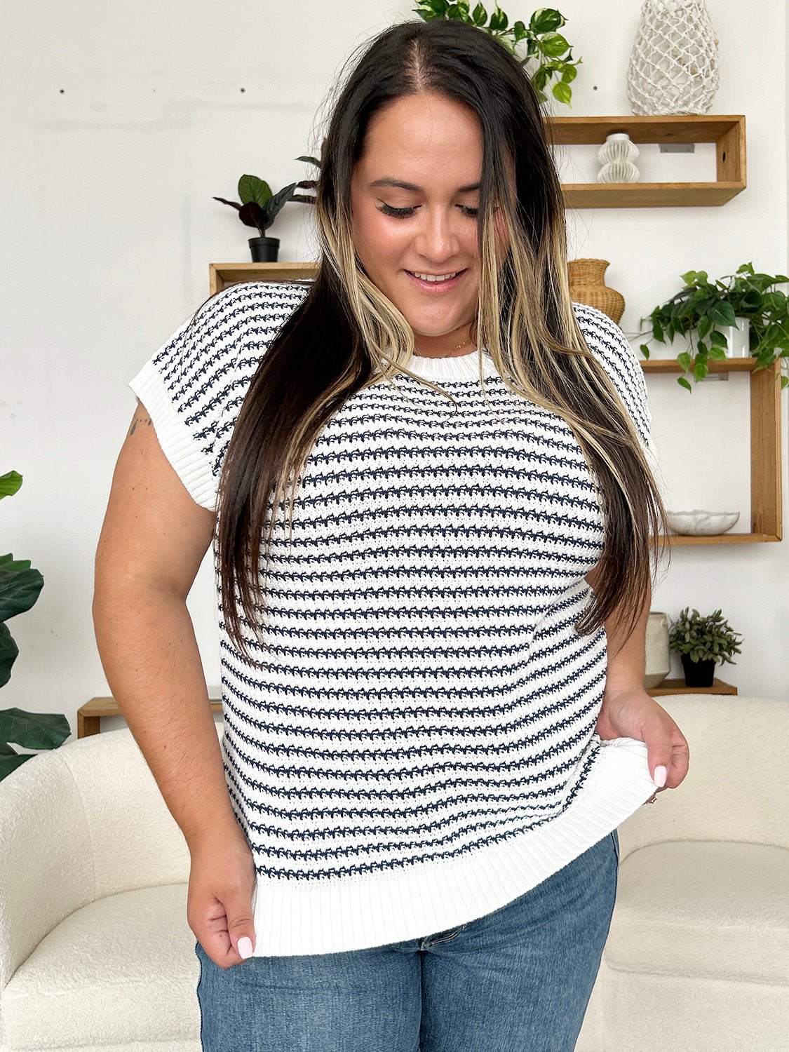 Striped Round Neck Sweater Vest - Rochelle's House LLC