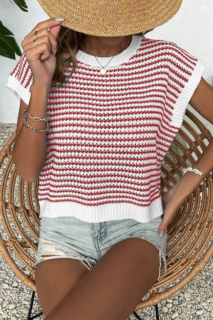Striped Round Neck Sweater Vest - Rochelle's House LLC