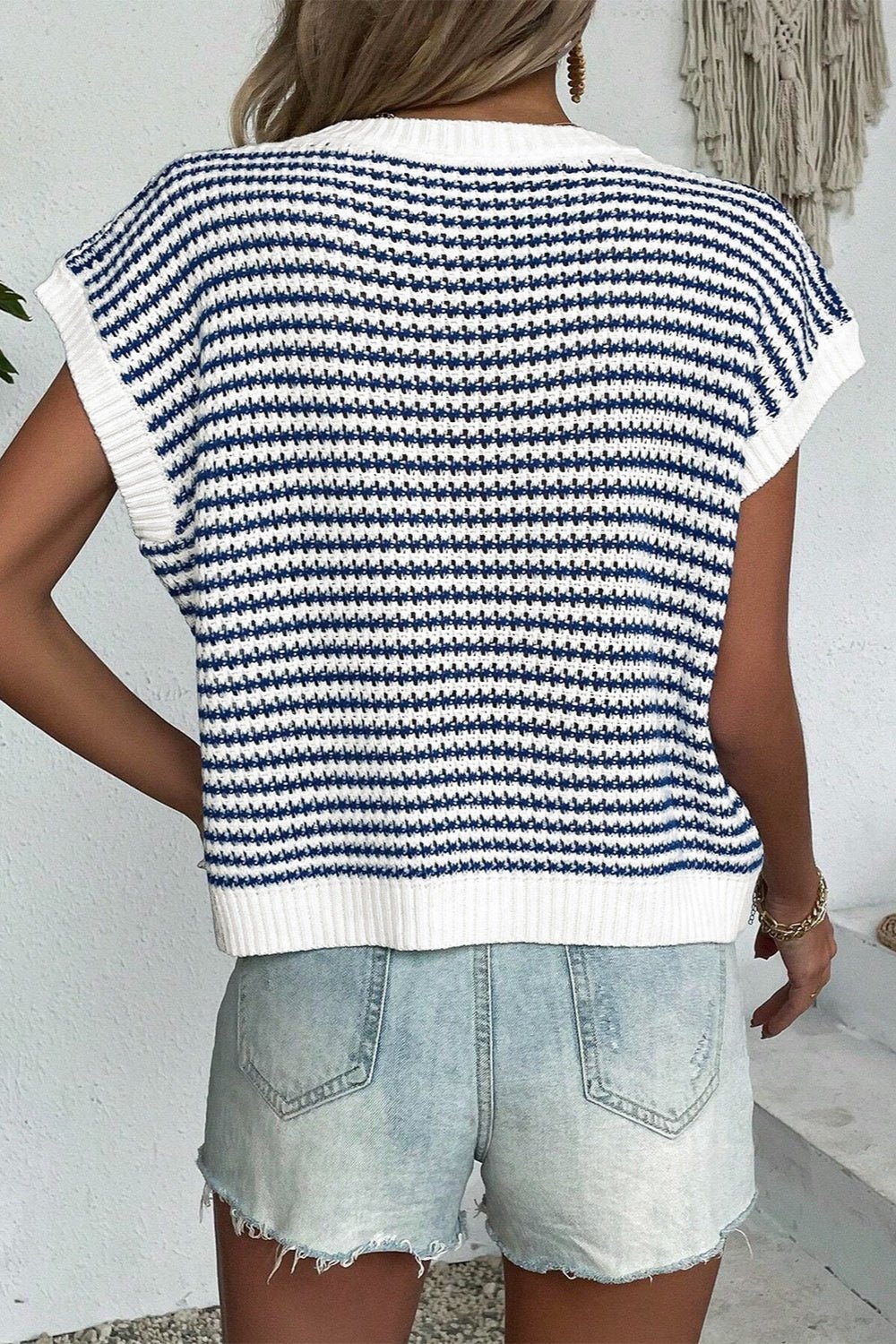 Striped Round Neck Sweater Vest - Rochelle's House LLC
